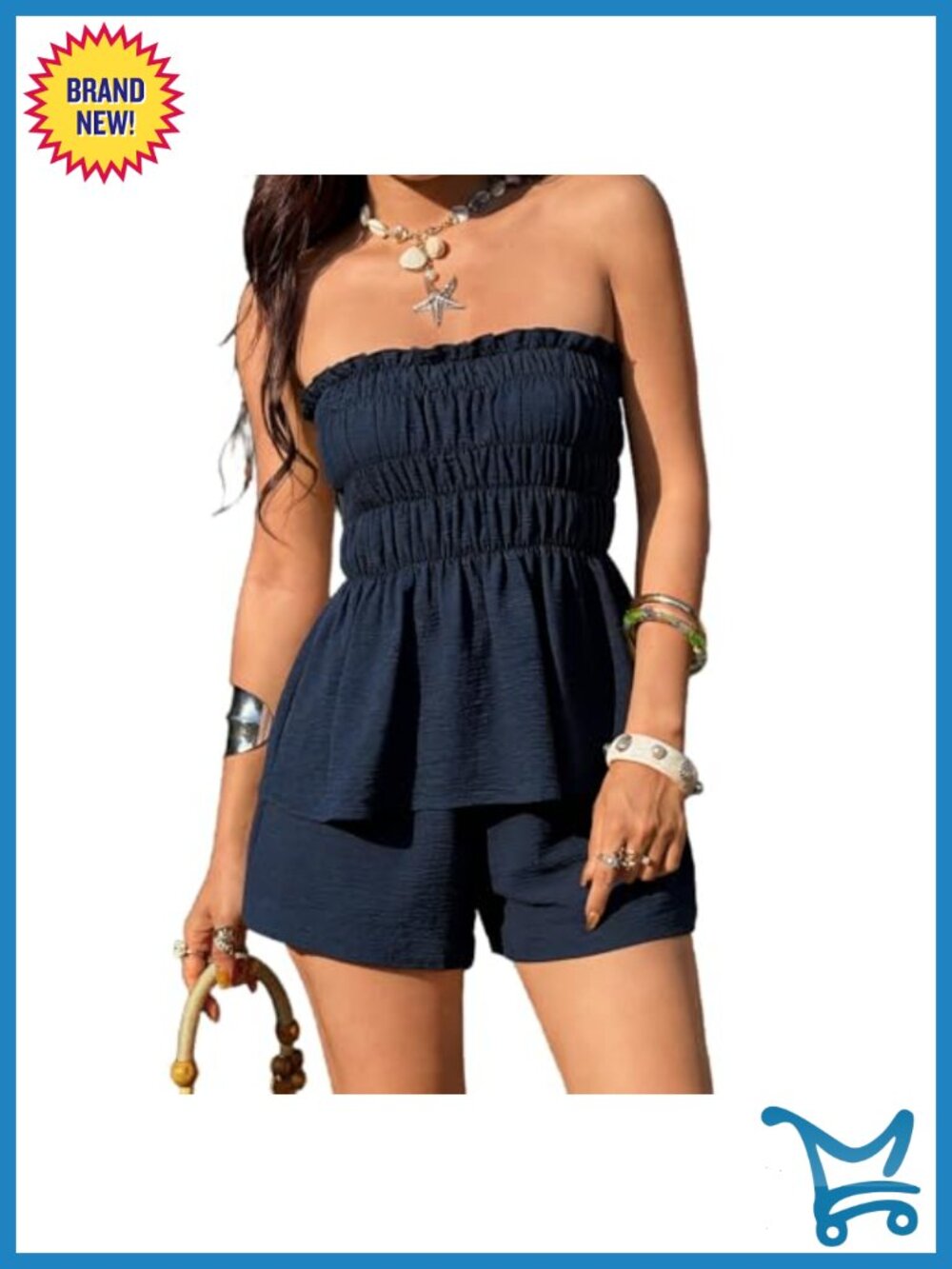 Women's Polyester Spandex Two Piece Shorts Set Strapless Ruffle Top
